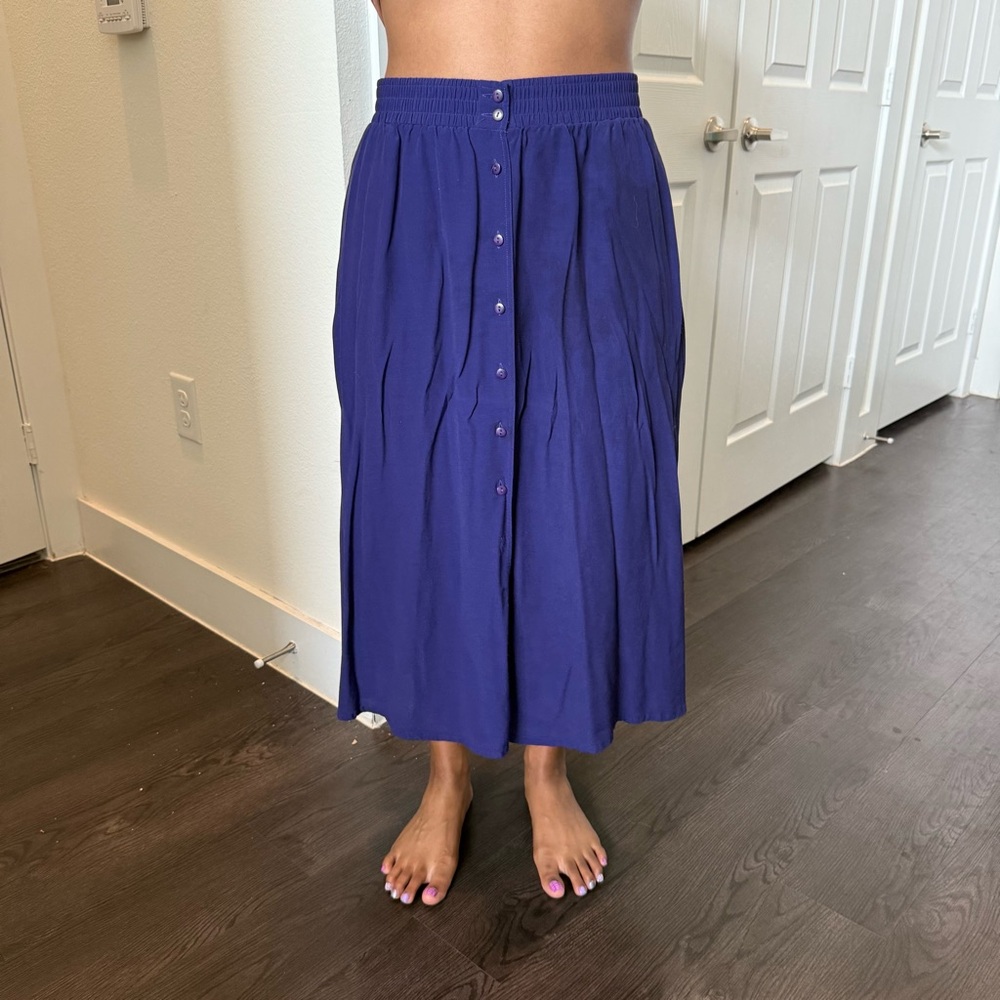 Blue Button-Down Midi Skirt